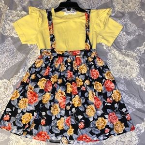 2 piece handmade shirt,skirt & bow headband spring outfit size 5/6 girl